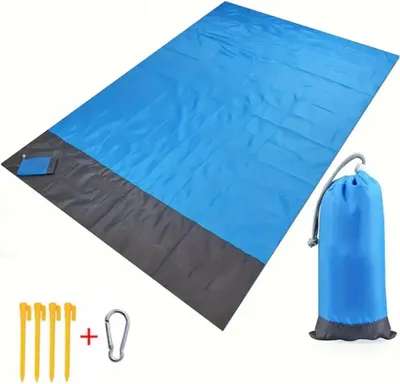 Obrázek produktu pro Pikniková deka - Plážová deka se 4 kolíky na cestování - 200x210 cm - Voděodolná - Kempingová deka - Ultralehká plážová podložka - pro 2-6 osob - Modrá