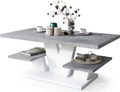 Produktbild von All4All Couchtisch Valerio , Wohnzimmertisch , Kaffeetisch , Tisch mit Ablagen , Esszimmertisch , Coffee Table , 110x60cm , 05 , Beton + Weiß