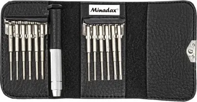 Produktbild von Minadax® Hochwertig Gehärtet 13-Teile Mini Schraubendreher Set ALU-Griff inkl. Etui in Lederoptik, Torque, Schlitz, Kreuzschlitz, Magnetisierbar, Werkzeug