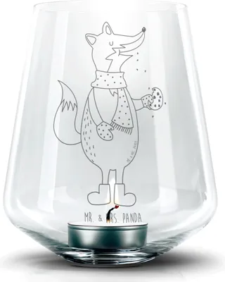 Produktbild von Mr. & Mrs. Panda Laterne Fuchs Keks - Transparent - Geschenk, Winter, Weihnachten, Weihnachtlich, Liebe, Frieren, windlichtglas, Teelicht Glas, gravur, Kerzenhalter