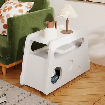 Immagine prodotto di okwish Mobiletto da cucina 81x33x51,5 cm, tavolo bianco su rotelle - mobile, economico, per soggiorno e camera da letto, bianco