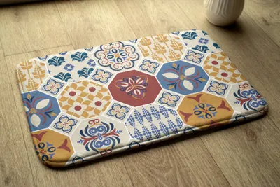 Produktbild von Badteppich Saugfähige - Badezimmer Teppich - Rutschfester Badvorleger Badematte - 75x45 cm - Azulejo