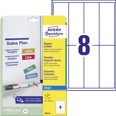 Obrázek produktu pro Avery J8875-5, InkJet, 50 x 140, 40 kusů, 5 listy, A4