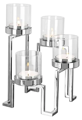 Produktbild von FINK Leuchter GRANT 4-flammig mit Glas - Kerzenhalter aus Edelstahl vernickelt, silberfarben, H 24 cm, Adventsdeko
