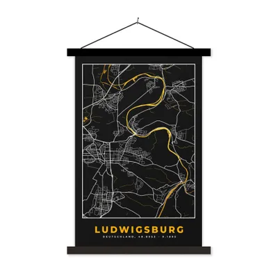 Produktbild von MuchoWow® Textilposter Ludwigsburg - Gold - Deutschland - Stadtplan - Karte 40x60 cm mit schwarzem Rahmen - Wanddekorationen