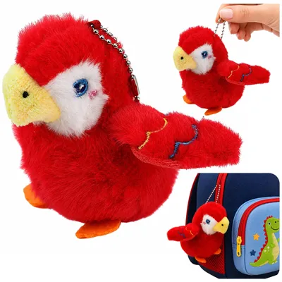 Productafbeelding van Pluche Vogel Papegaai Mascot Aan Een Sleutelhanger Met Een Hanger Rood 9 Cm