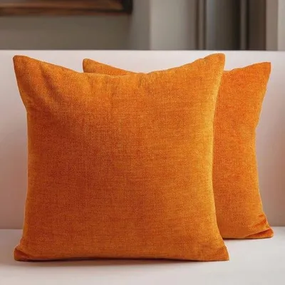 Produktbild von Set mit 2 Kissenbezügen aus Chenille – Orange (45 x 45 cm) – Dekorativer Kissenbezug für Wohnzimmer und Schlafzimmer