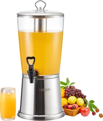 Obrázek produktu pro Dávkovač nápojů VEVOR (1 x 8 l) pro večírky Dávkovač šťávy (z nerezové oceli + plastu) s dávkovačem vody z kohoutku odolným proti odkapávání pro restaurace večírky, dávkovač limonád a ledového čaje pro domácí nápoje