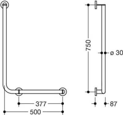 Produktbild von HEWI 900.22.13240 Winkelgriff,d:30, A1:750, W1:500,