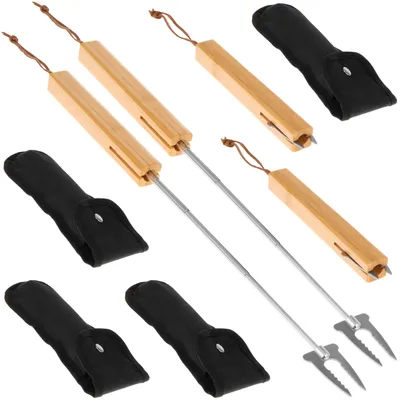 Produktbild von bremermann Teleskop-Grillgabel 4er Set // inkl. Tasche // Edelstahl & Bambus // ausziehbar für Marshmallow und Würstchen