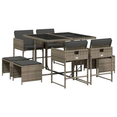 Produktbild von vidaXL 9-tlg. Garten-Essgruppe mit Kissen Grau Poly Rattan