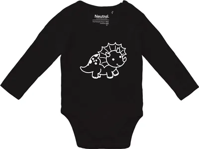Produktbild von Huuraa Baby Body Triceratops Dinosaurier 62 Black  Baumwolle Fairtrade Langarmbody Geschenkidee
