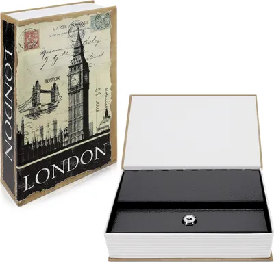 Produktbild von Navaris Buchtresor Versteck Größe L mit 2x Schlüssel - 24 x 16 x 5cm - London Design - Buchsafe Attrappe mit Geheimfach - Buch Geldversteck