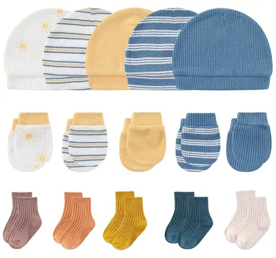 Produktbild von Set aus Baby-Mützen, Handschuhen und Socken für geborene