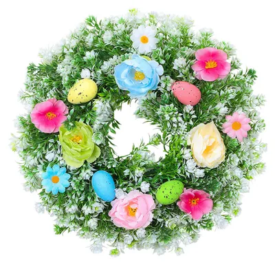 Produktbild von Osterkranz für die Haustür, künstlicher Frühlingsblumenkranz mit pastellfarbenen Eiern für drinnen und draußen, Veranda, Wanddekoration