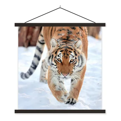 Produktbild von MuchoWow® Textilposter Tiger - Schnee - Tiere 60x60 cm mit schwarzem Rahmen - Posteraufhänger