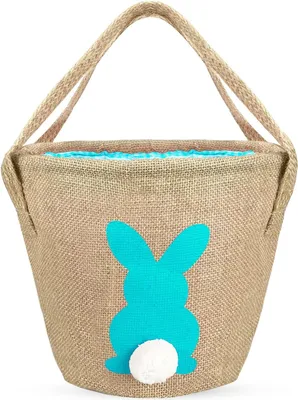 Productafbeelding van Leesgel Paasmand voor kinderen - Paaseieren - Jachtspelletjes - Jute paasgeschenkmanden leeg - Konijnendecoratie - Tas
