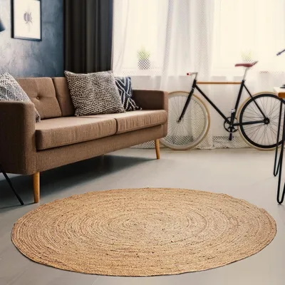Produktbild von Handgewebter Jute-Teppich rund 5' für Innenräume