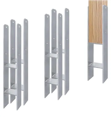 Obrázek produktu pro QEENTOE, 4 kusy ocelových nosníků ve tvaru písmene H, šířka 91 mm, délka 600 mm, tloušťka materiálu 5 mm. Stabilní konstrukce pro upevnění sloupků do země.