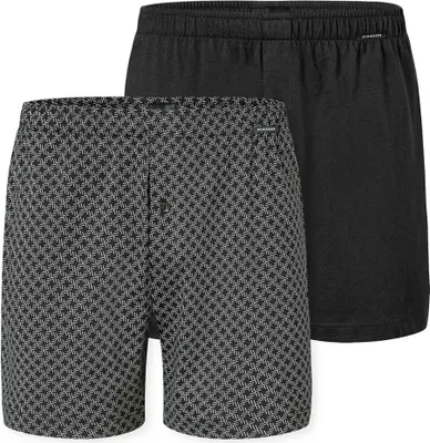 Produktbild von SCHIESSER Herren Jersey-Boxershorts, 2er Pack - 2Pack Boxershorts, Baumwolle, einfarbig Schwarz/Weiß 3XL