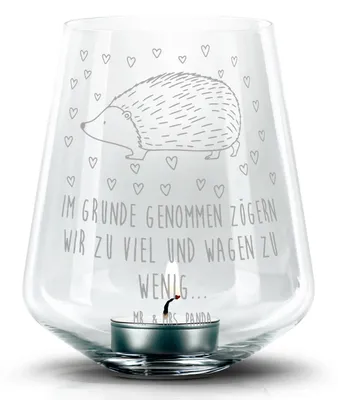Produktbild von Mr. & Mrs. Panda Teelichthalter Igel Herzen - Transparent - Geschenk, Herz, glas kerzenhalter, Vertrauen, Kerzenglas, Laterne, Windlicht, Liebe, Lustige Sprüche, Leben