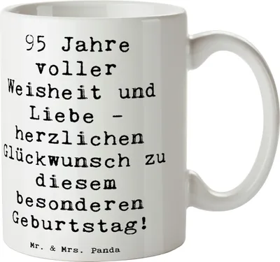 Produktbild von Mr. & Mrs. Panda Tasse Spruch 95. Geburtstag Weisheit Liebe - Weiß - Geschenk, Erinnerungen, Kaffeebecher, Kaffeetasse, Jubiläum, liebevolle Geschenke, Pott, keramik