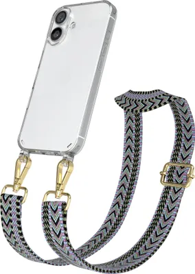 Produktbild von Apple iPhone 16 Chain Eyelets Slim Neck Strap Set Zig Zag light Purple - Green 14 Metall Gold