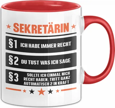 Produktbild von Sekretärin Tasse Geschenk Lustiger Spruch 3 Gesetze (Rot)