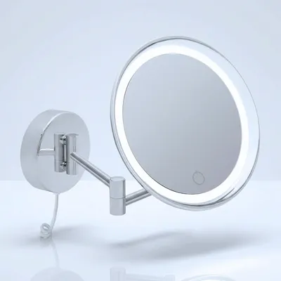 LED-Wandspiegel 7x Vergrößerung, Touchdimmer, 28 LEDs, ausziehbar