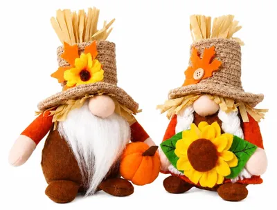 2er-Set Herbst-Wichtel-Deko mit Sonnenblumen & Kürbis