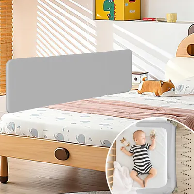 Produktbild von Faziango Bettschutzgitter Bettgitter Kinderbettgitter 150cm Grau Faltbar mit 2 Befestigungsbändern und Aufbewahrungsbeutel Höhenverstellbar Rausfallschutz für Kinder 18 Monate bis 5 Jahre