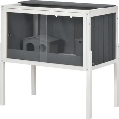 Immagine prodotto di Gabbia per criceti in legno per criceti nani, gabbia per roditori, gabbia per piccoli animali con 2 capanne e accessori, gabbia per topi grande, 82 x 45 x 81 cm, grigia