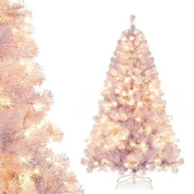 Produktbild von 180 cm Künstlicher Weihnachtsbaum mit Beleuchtung, Christbaum mit 688 Zweigspitzen, 250 warmweißen LED-Lichtern & 8 Beleuchtungsmodim, Lavendelviole