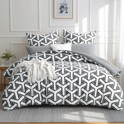 Produktbild von Bettwäsche Set 200x220 cm 3-teilig Geometrisch Grau Mikrofaser mit Reißverschluss Bügelfrei