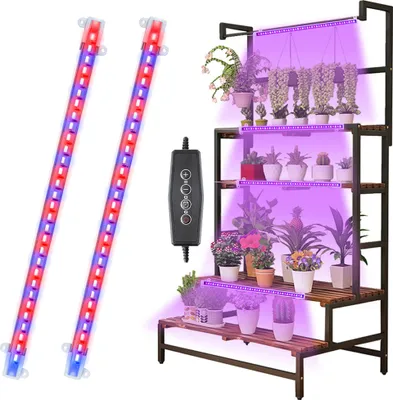 Produktbild von Pflanzenlampe LED Vollspektrum 60 LEDs Rot Blau Pflanzen Grow Lampe Pflanzenleuchte Pflanzenlicht 2*34cm LED Streifen Wachstumslampe mit Timer