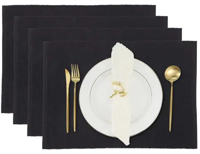 Platzdeckchen Set 4er, schwarz, Baumwollmix, 33x48 cm