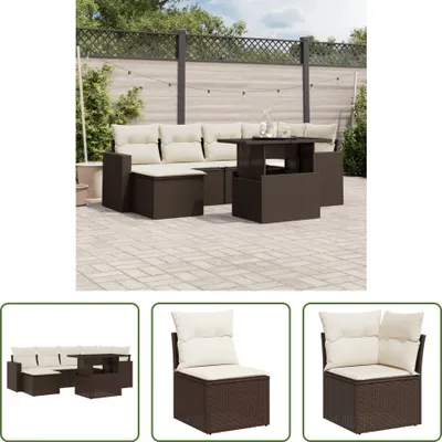 Produktbild von The Living Store 7-tlg. Garten-Sofagarnitur mit Kissen Braun Poly Rattan