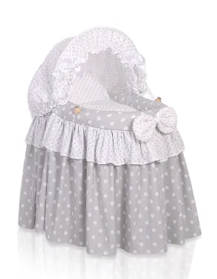 Produktbild von Dockvagn für Puppen Grau Handgefertigte Babybett mit Rädern und Bettwäsche