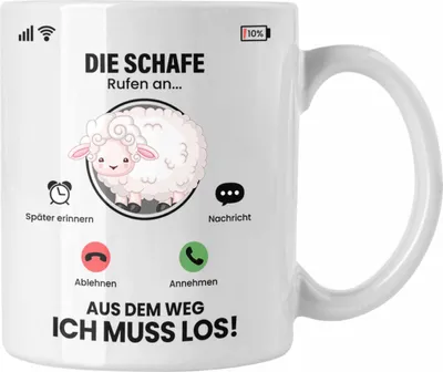 Produktbild von Trendation - Die Schafe Rufen An Tasse Geschenk für Schafe Züchter Besitzer Geschenkidee Lustig Spruch Schafhirte (Weiß)