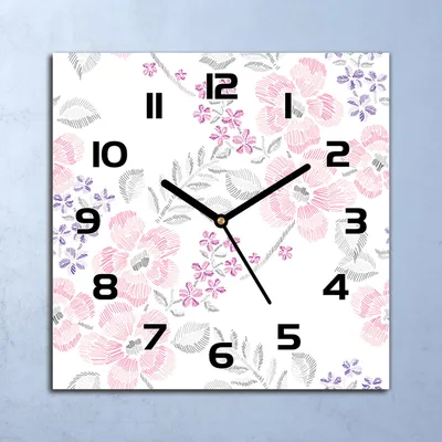 Produktbild von Wanduhr Echt-Glas-Küchenuhr Gestickte Blumen Quarz Lautlos 30x30 Deko Bilder