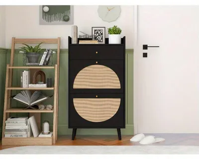 Image de Armoire à chaussures – Rangement à chaussures – Étagère à chaussures – Meuble d'entrée – 2 portes – 1 tiroir – 60 cm – Noir