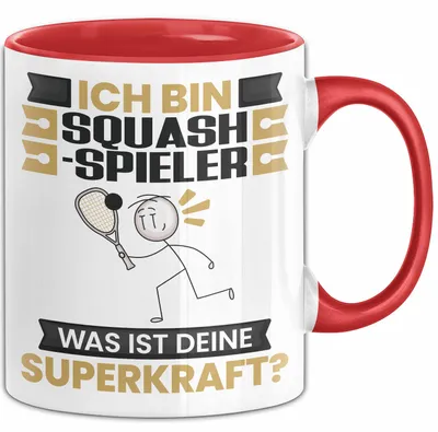 Produktbild von Squash-Spieler Tasse Geschenk für Squash-Spieler Geburtstag Lustiger Spruch Kaffee-Becher Was Ist Deine Superkraft (Rot)