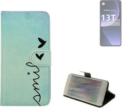 Produktbild von K-S-Trade Schutz Hülle Handy Hülle kompatibel mit Xiaomi 13T Pro Hülle Handyhülle cover bookstyle Etui Handyhülle “smile“ türkis
