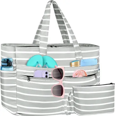 Produktbild von WACCET XXL Strandtasche Familie Wasserdicht mit Reißverschluss, Faltbar für Strand, Reisen, Urlaub