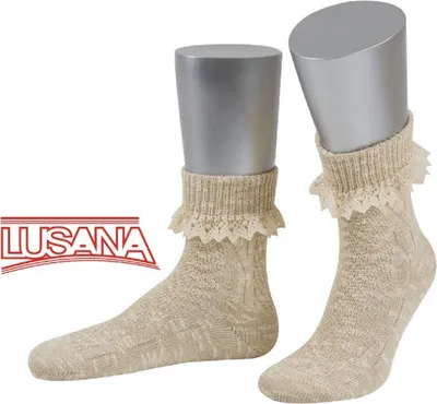 Lusana kurze Trachtensocken mit Spitze in beige