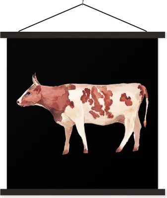 Produktbild von MuchoWow® Textilposter Kuh - Tier - Schwarz 120x120 cm mit schwarzem Rahmen - Aufhängungsset