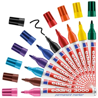 Produktbild von Edding 3000, Schwarz, Blau, Braun, Grün, Pink, Rot, Violett, Gelb, Rundspitze, Mehrfarbig, Kunststoff, 1,5 mm, 3 mm