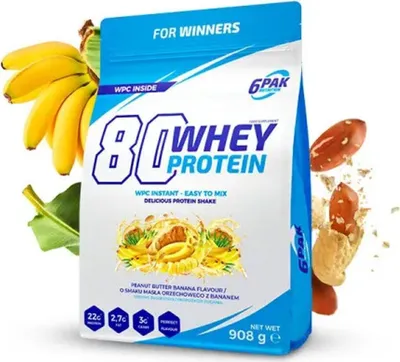 Produktbild von 6Pak Nutrition 80 Whey Protein- 908 g Peanut Butter Banana