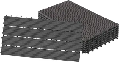 Produktbild von TRMLBE Terrassenfliesen Balkon Bodenbelag 30x60cm Balkonfliesen Klicksystem WPC Terrassen Kunststoff in Holz-Optik Zusammenbaubar für Garten Balkon Terrasse (12er Set für 2m², Anthrazit)