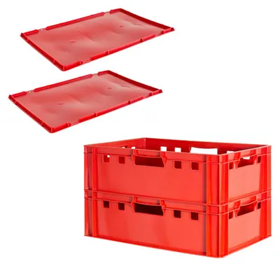 Produktbild von Fleischkiste E2 mit Deckeln Fleischkiste Rot Fleischerkiste Fleischkisten Kiste Fleischkiste Eurobox Lebensmittelecht 60 x 40 Metzgerkiste Auswahl Kingpower, Anzahl:2